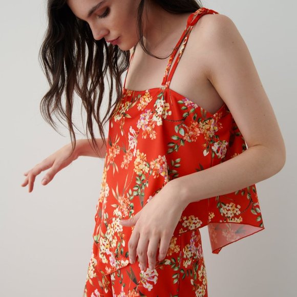 ZARA Print Top Multicolor Floral Spaghetti Straps Blouse NWT - Picture 1 of 16